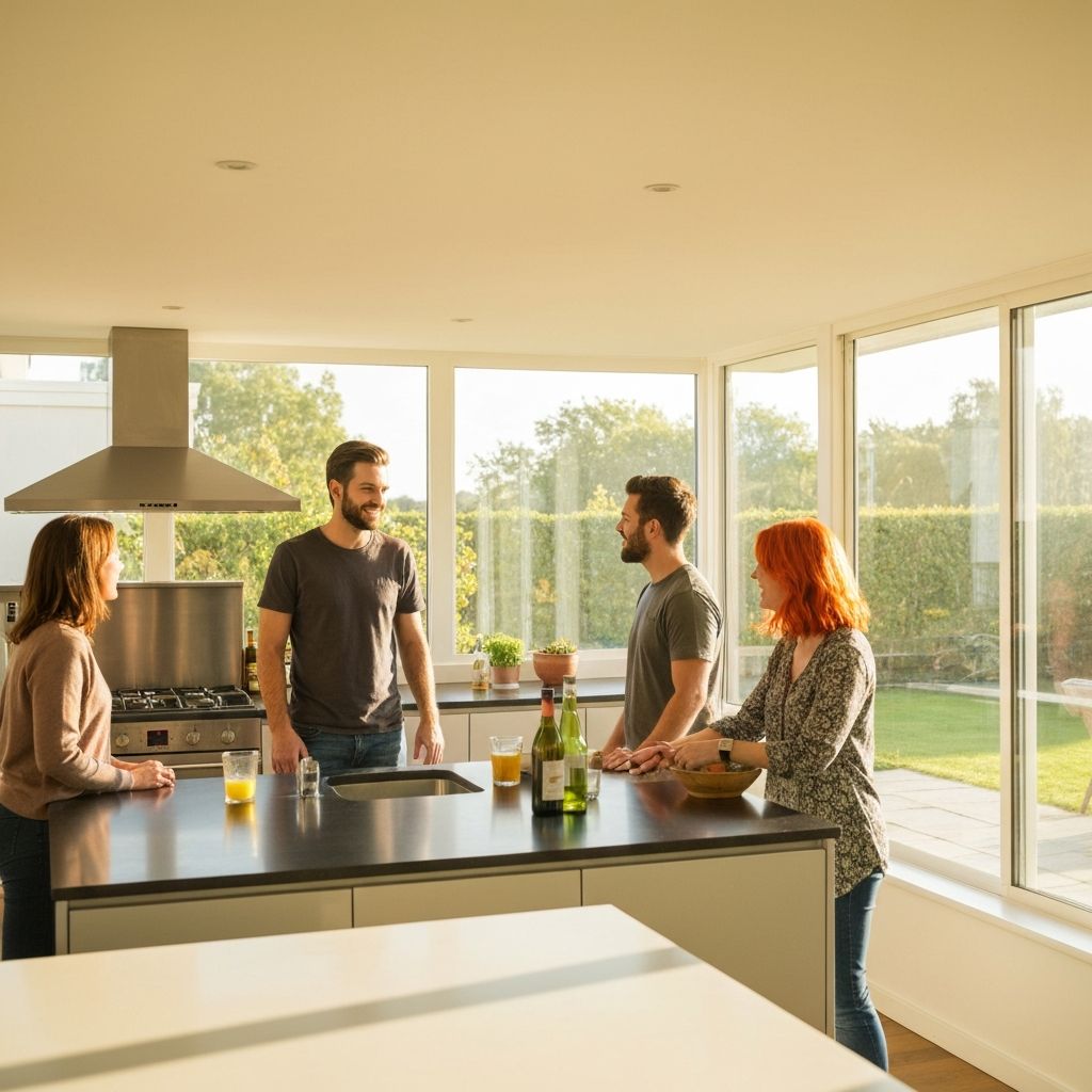 Menschen unterhalten sich in einer hellen Küche